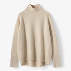 Élanora - Klassisk Dame Striktrøje med Høj Krave Beige