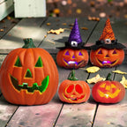 LED Halloween Græskar – 5 Stk. Batteridrevne Græskardekorationer med Lys