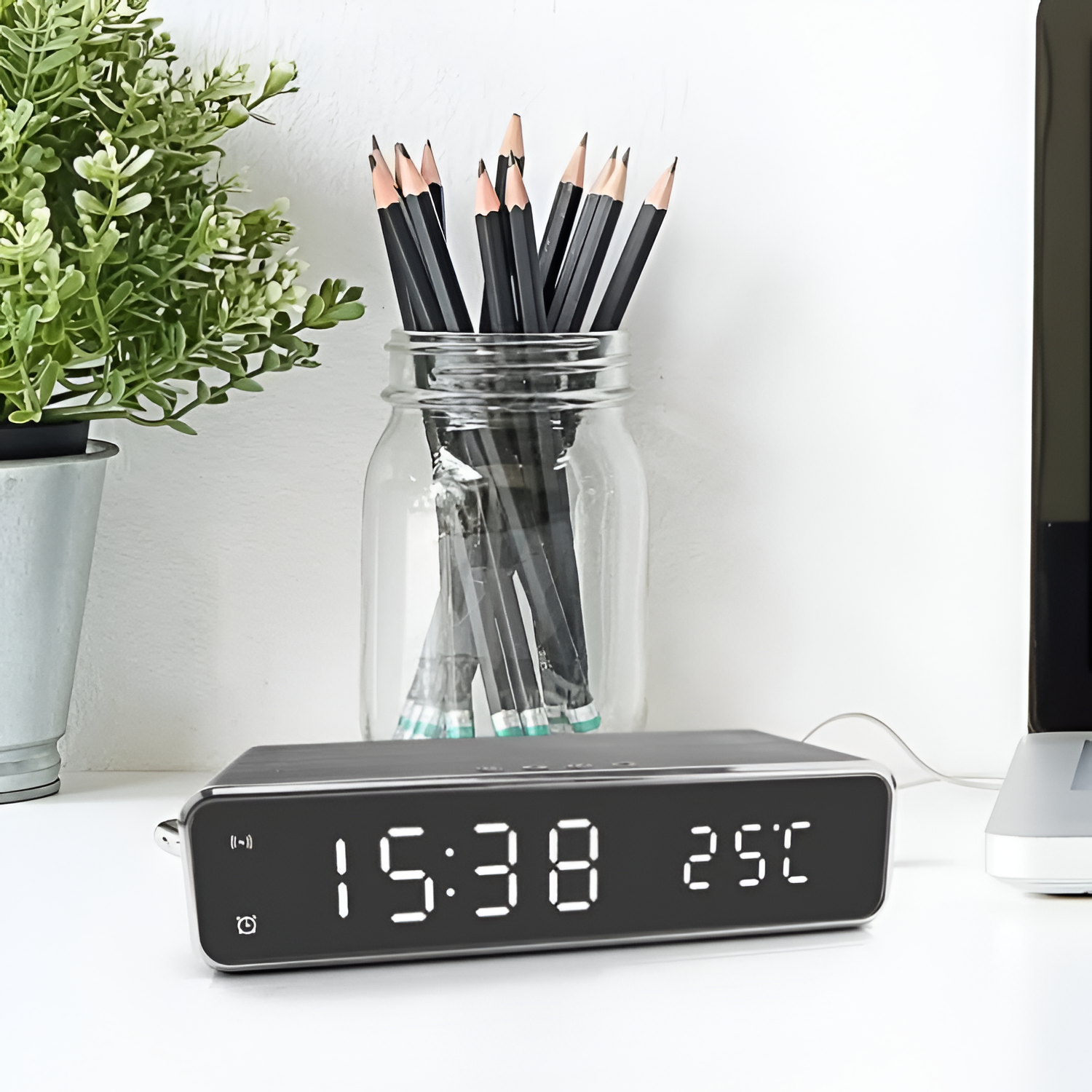 TimeGlow Vækkeur – Minimalistisk Digitalt Design Sort
