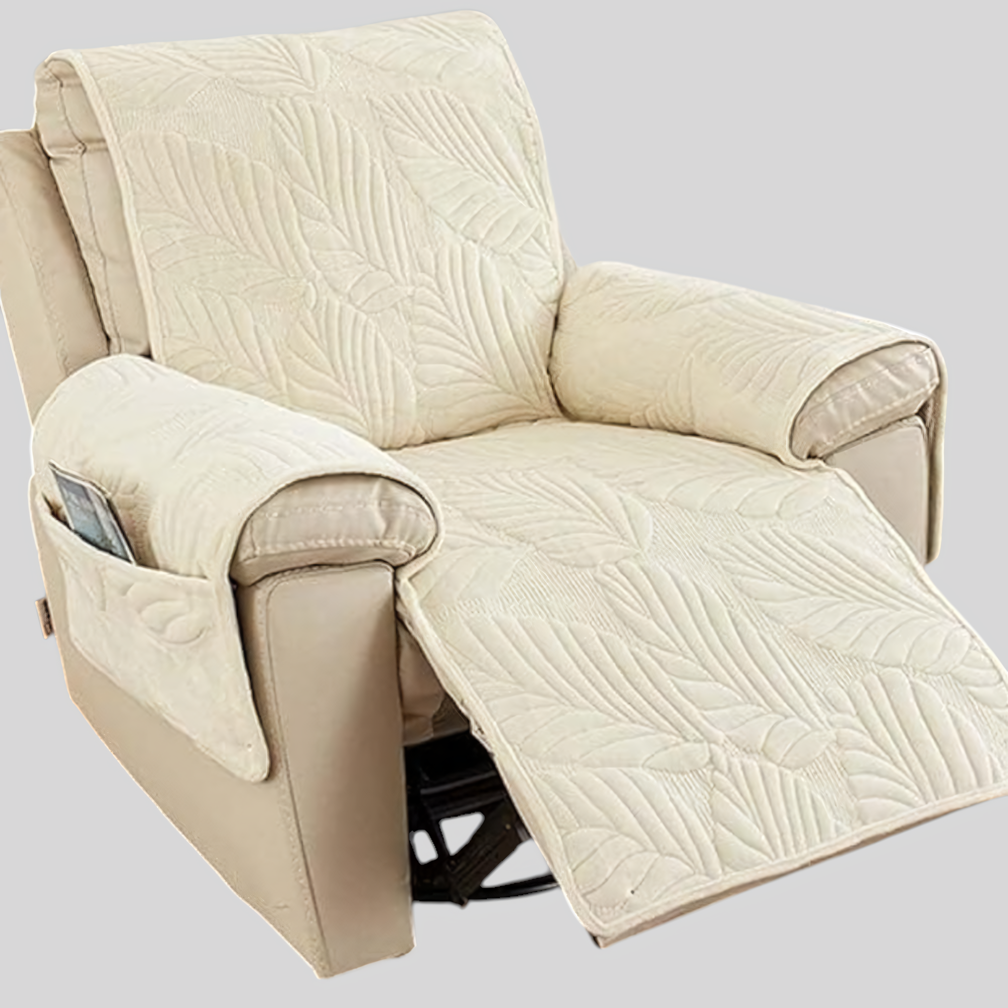 Lænestolsbetræk - Grønt Bladmønster med Skridsikkert Design Beige 24"x88.5"