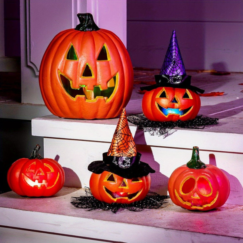 LED Halloween Græskar – 5 Stk. Batteridrevne Græskardekorationer med Lys