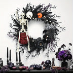 Grimora – Halloween Krans med Skelet og Græskar