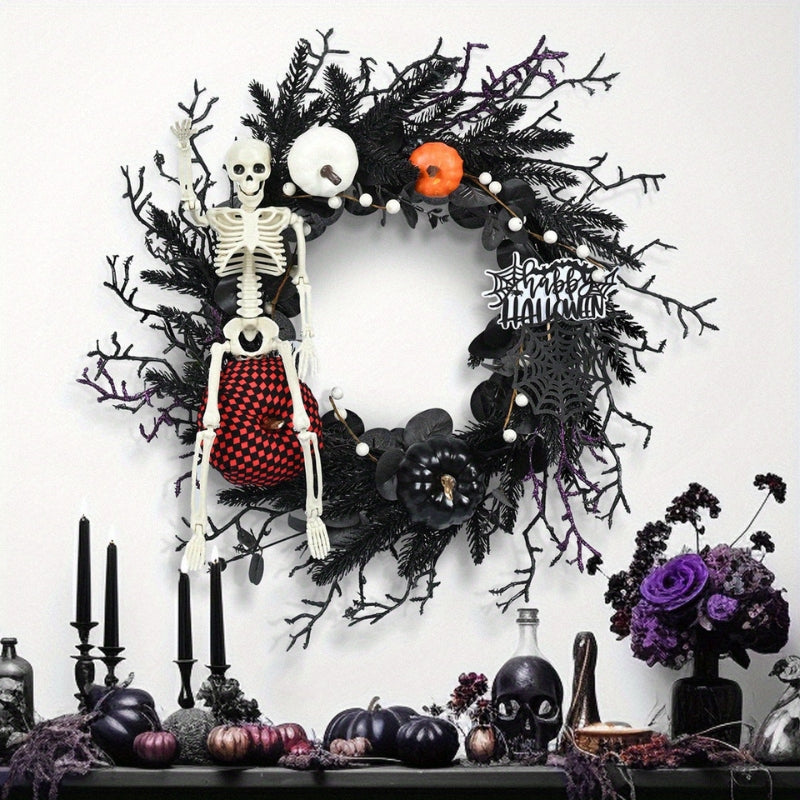 Grimora – Halloween Krans med Skelet og Græskar