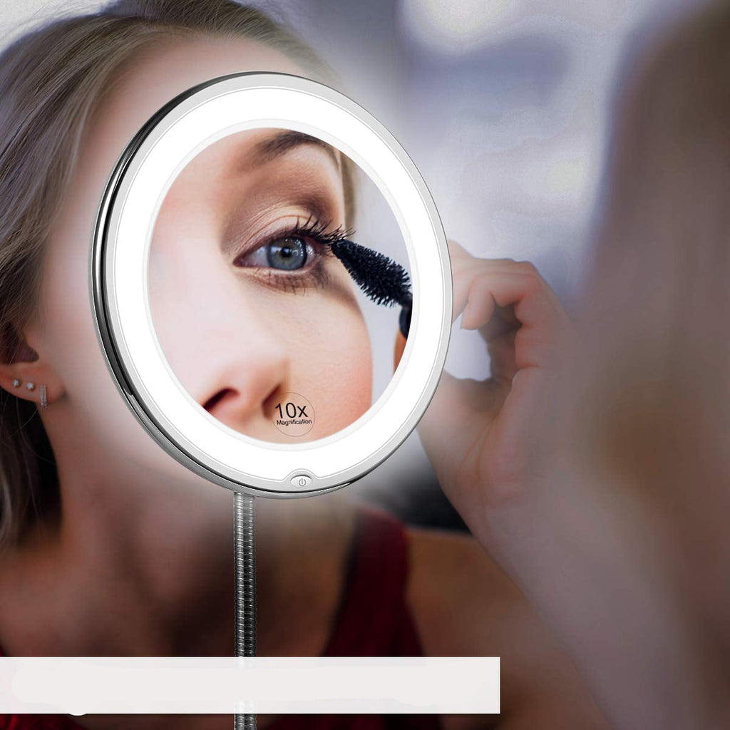 GlowMirror LED Kosmetikspejl – Fleksibel Arm med 10x Forstørrelse