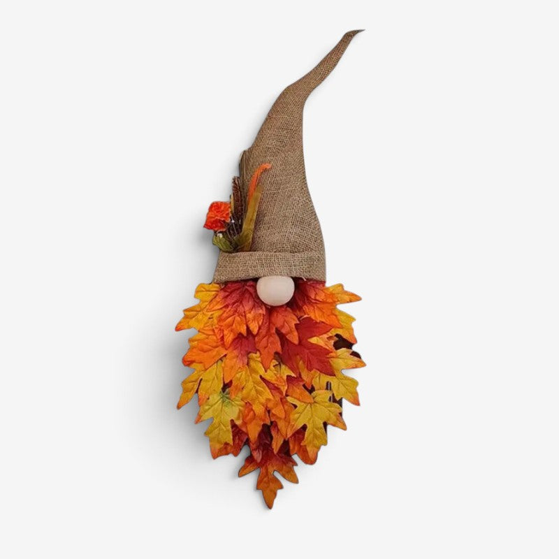 AutumnGnome – Hængende Nisse Dørdekoration med Efterårsblade Orange 60 × 30 × 7 Cm