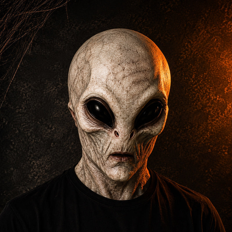 AlienSight – Halloween Alienmaske med Store Sorte Øjne