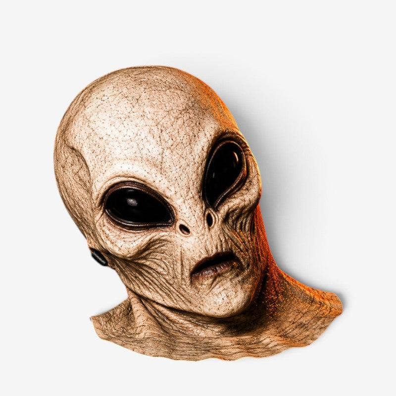 AlienSight – Halloween Alienmaske med Store Sorte Øjne Beige