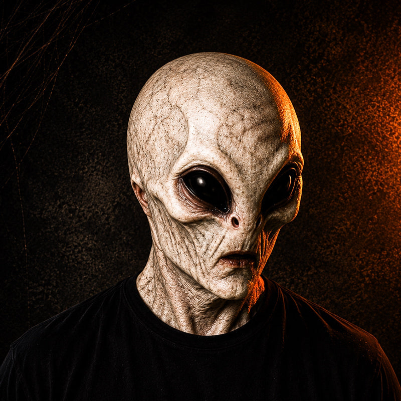 AlienSight – Halloween Alienmaske med Store Sorte Øjne