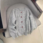 Ribstrikket Cardigan - Knaplukning og Lange Ærmer