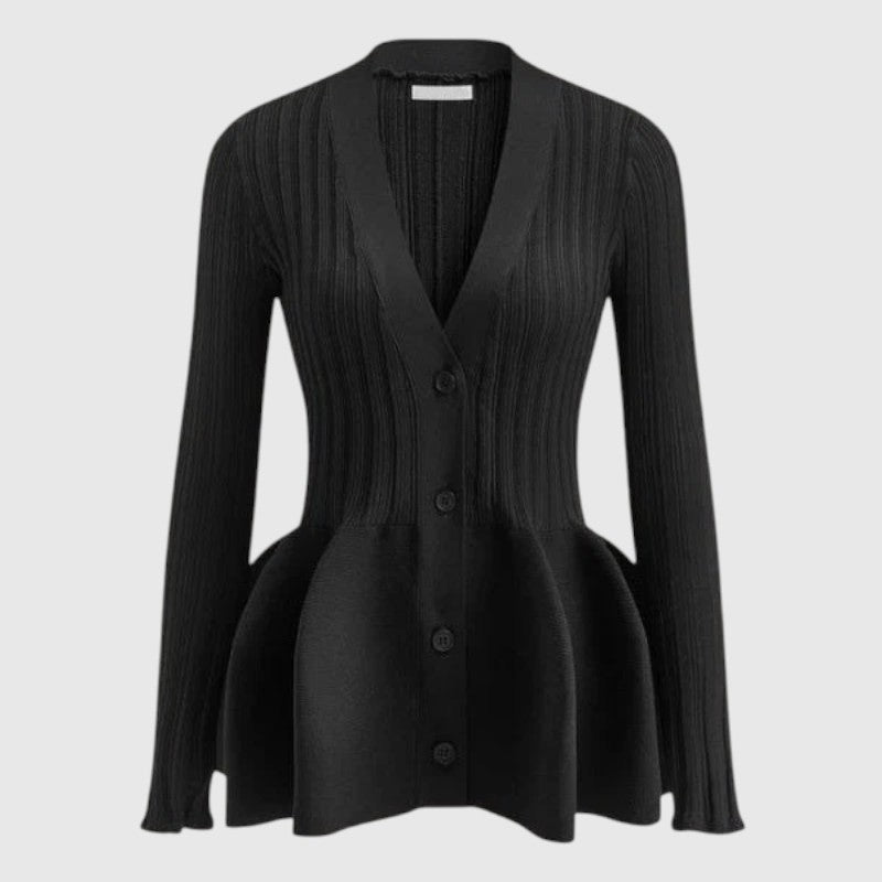 Peplum Cardigan - V-hals med Knaplukning