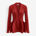 Peplum Cardigan - V-hals med Knaplukning Rød