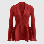 Peplum Cardigan - V-hals med Knaplukning