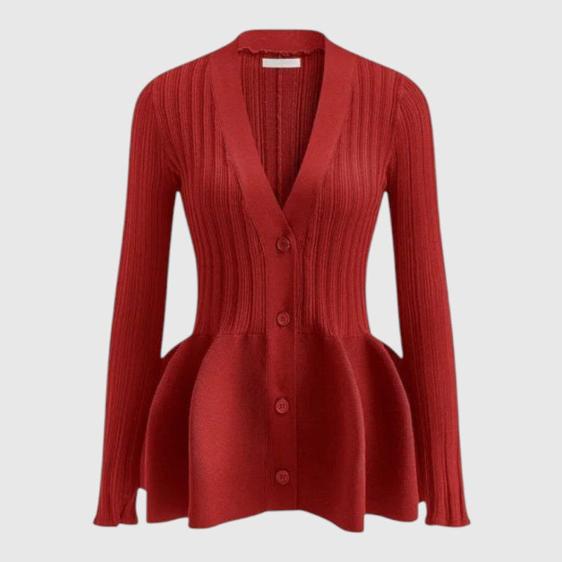Peplum Cardigan - V-hals med Knaplukning