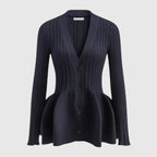 Peplum Cardigan - V-hals med Knaplukning