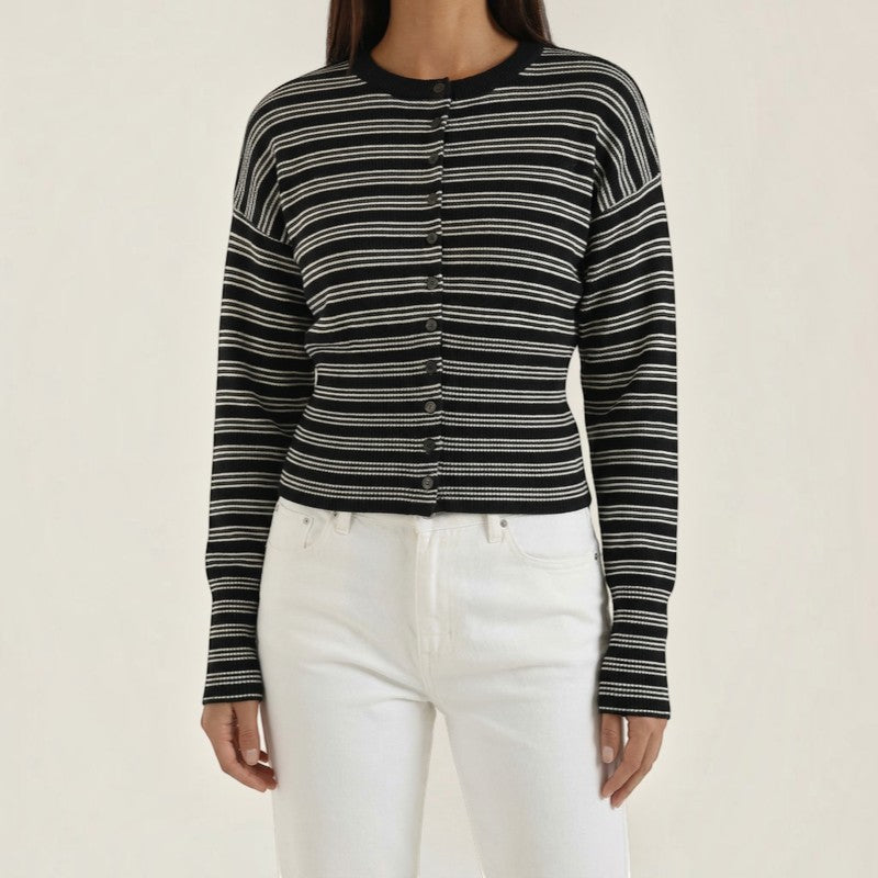 Cardigan Femme à Rayures avec Boutons