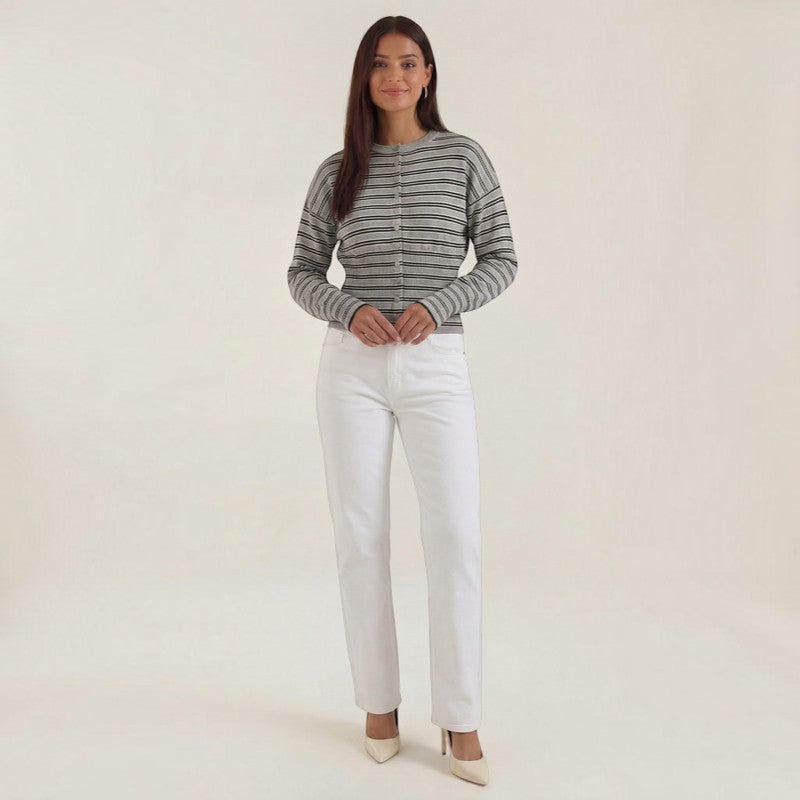 Cardigan Femme à Rayures avec Boutons