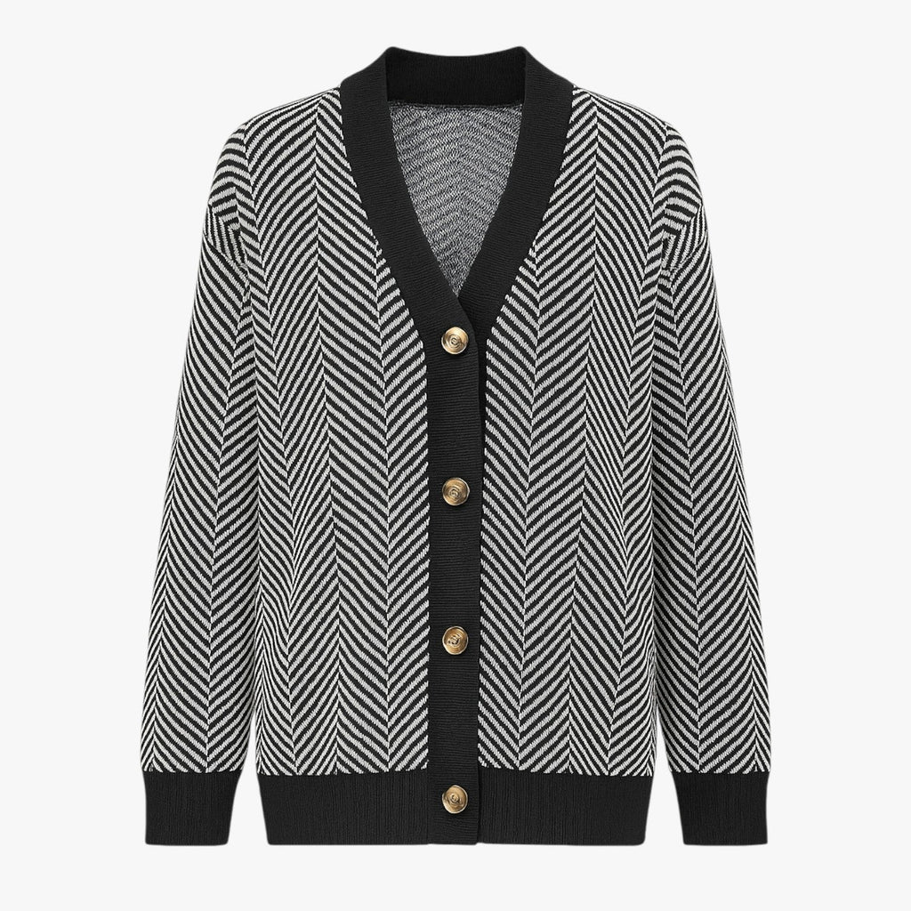 Amélie – Elegant Dame Cardigan med V-Hals Gratis Sort
