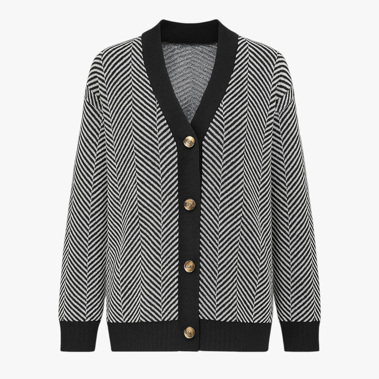Amélie – Elegant Dame Cardigan med V-Hals Gratis Sort