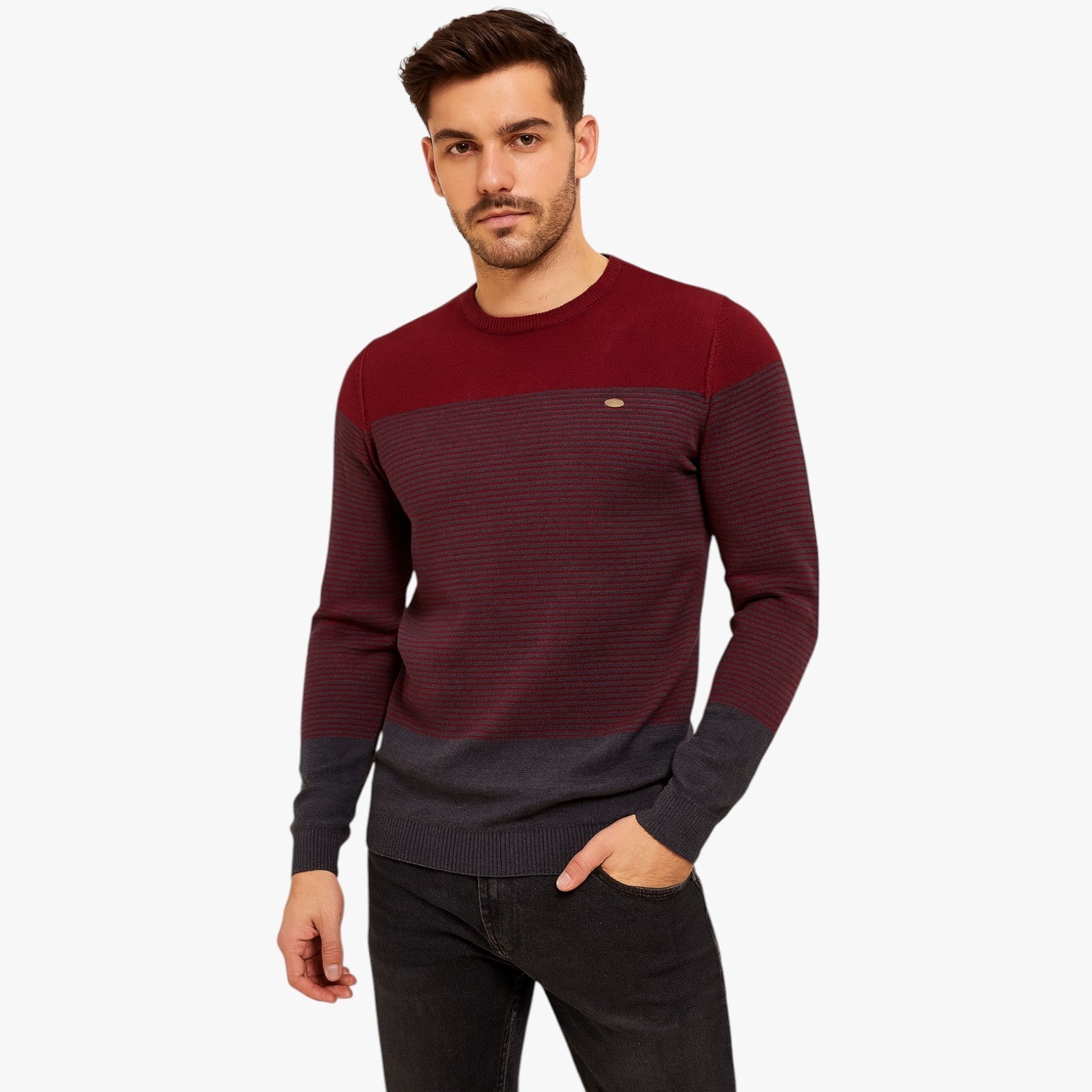 Stravero - Slim Fit Herre Striktrøje med Striber
