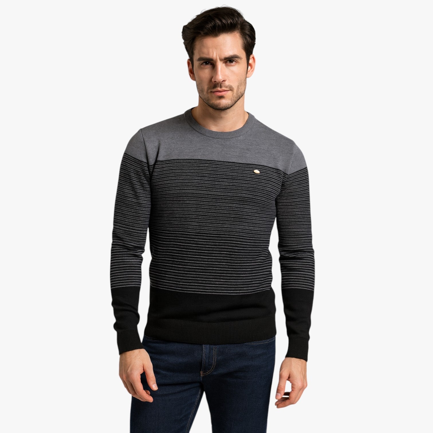 Stravero - Slim Fit Herre Striktrøje med Striber Khaki