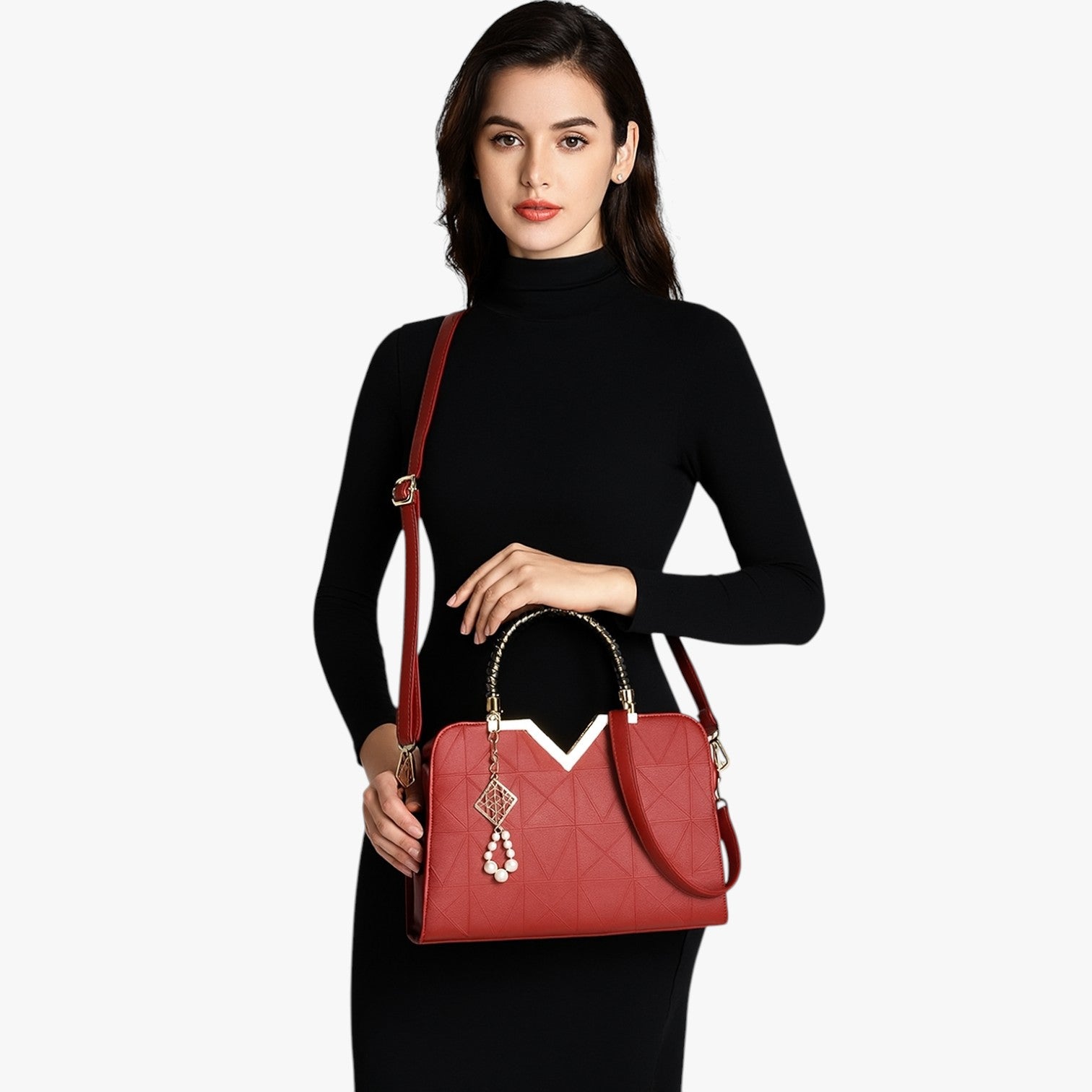 Pamela | EfterårsChic - Elegant håndtaske med lynlås og perler Bourgogne