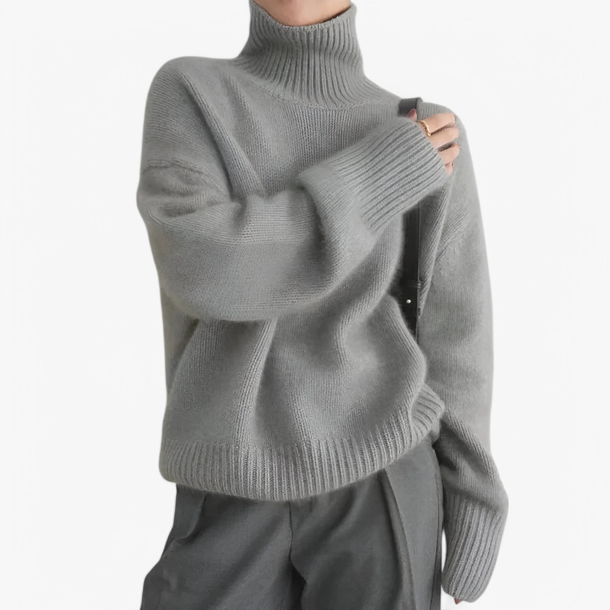 Éloria - Elegant Dame Striktrøje med Rund Hals Beige