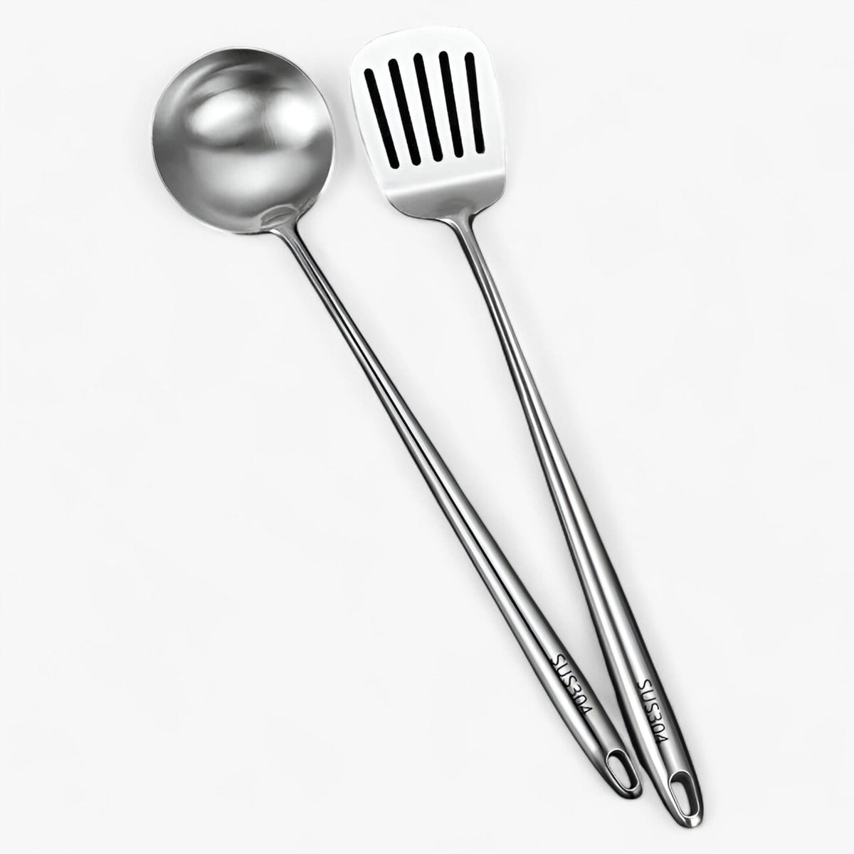 Køkkenredskaber i Rustfrit Stål - 4 Dele med Ergonomiske Håndtag Suppe ske + Ske med slå