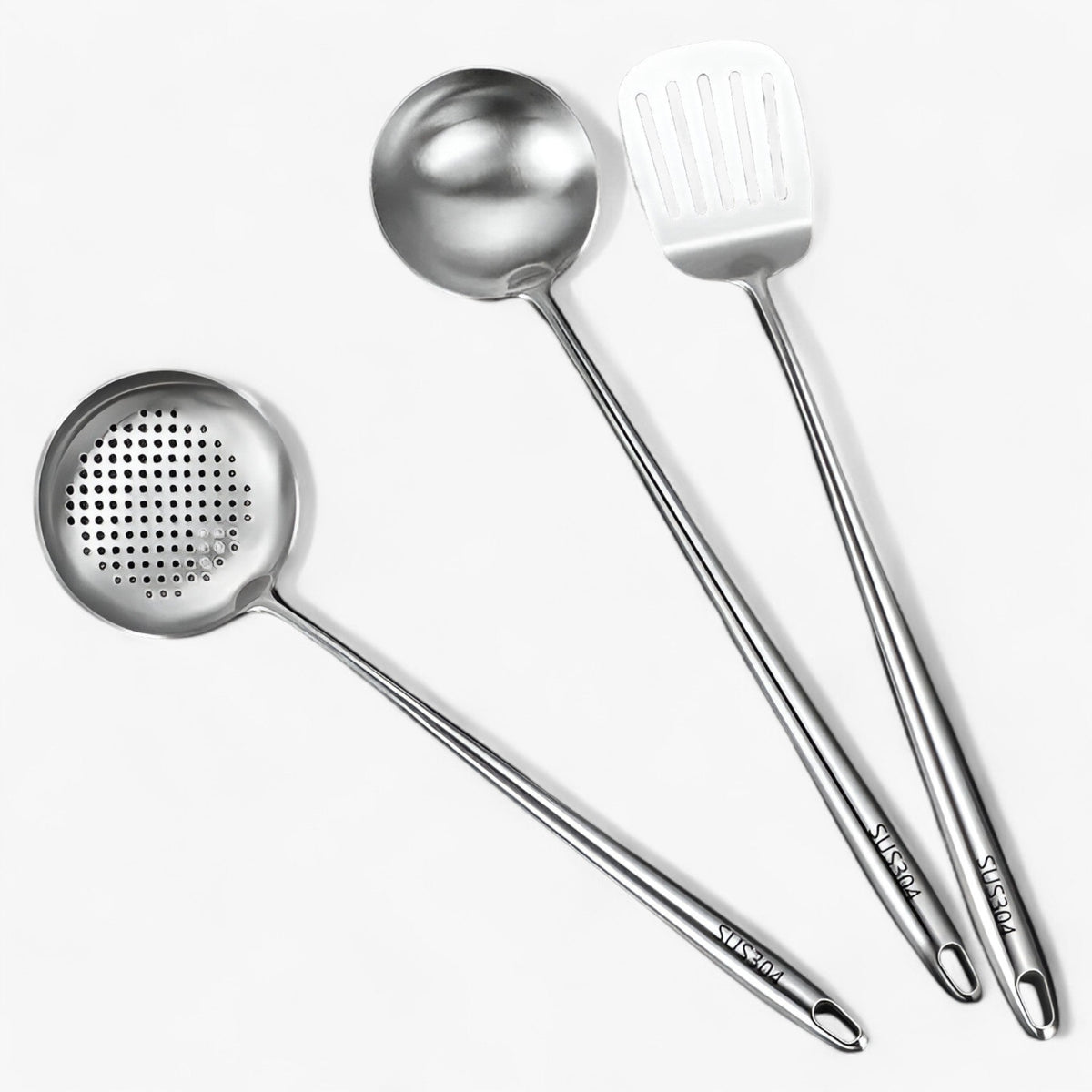 Køkkenredskaber i Rustfrit Stål - 4 Dele med Ergonomiske Håndtag Suppe ske + Ske med slå + Skomager ske