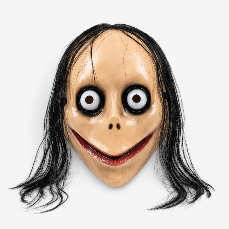 Grimora – Halloween Maske med Langt Sort Hår Khaki