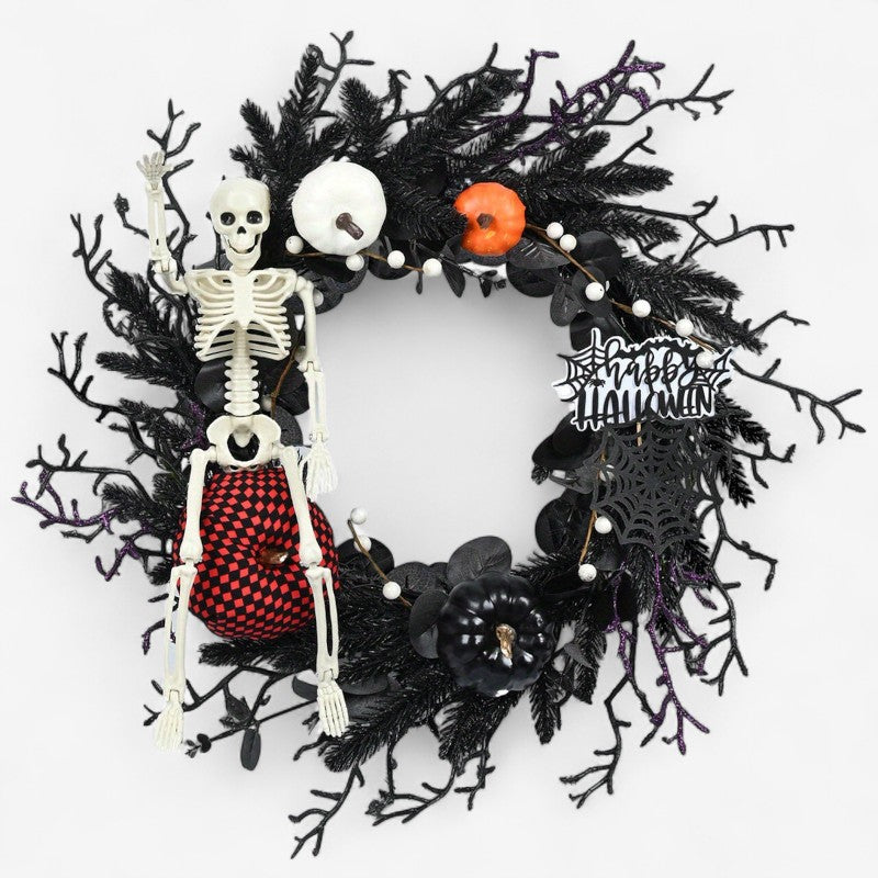 Grimora – Halloween Krans med Skelet og Græskar