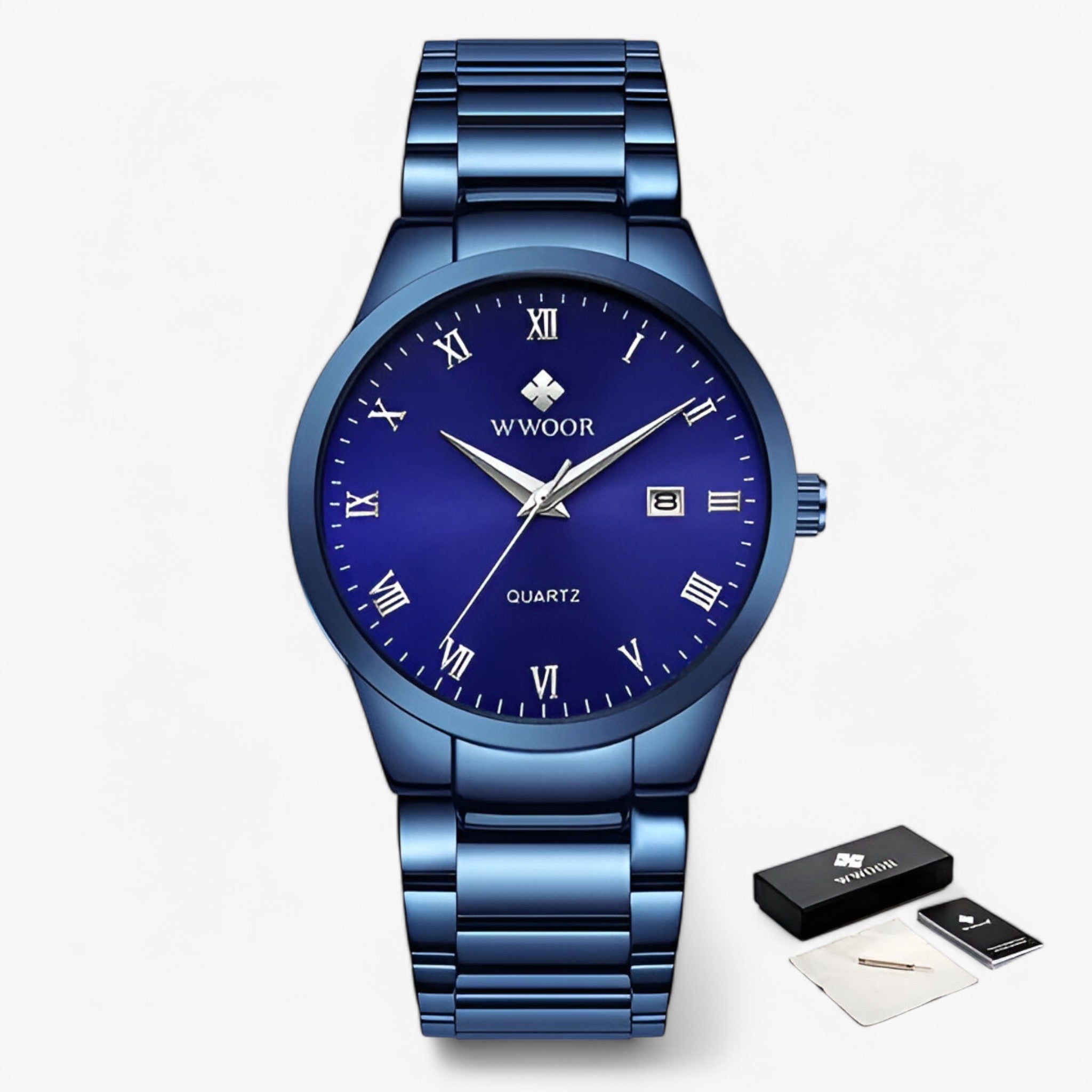 Victor | Elegant quartz ur Blå sølv med æske