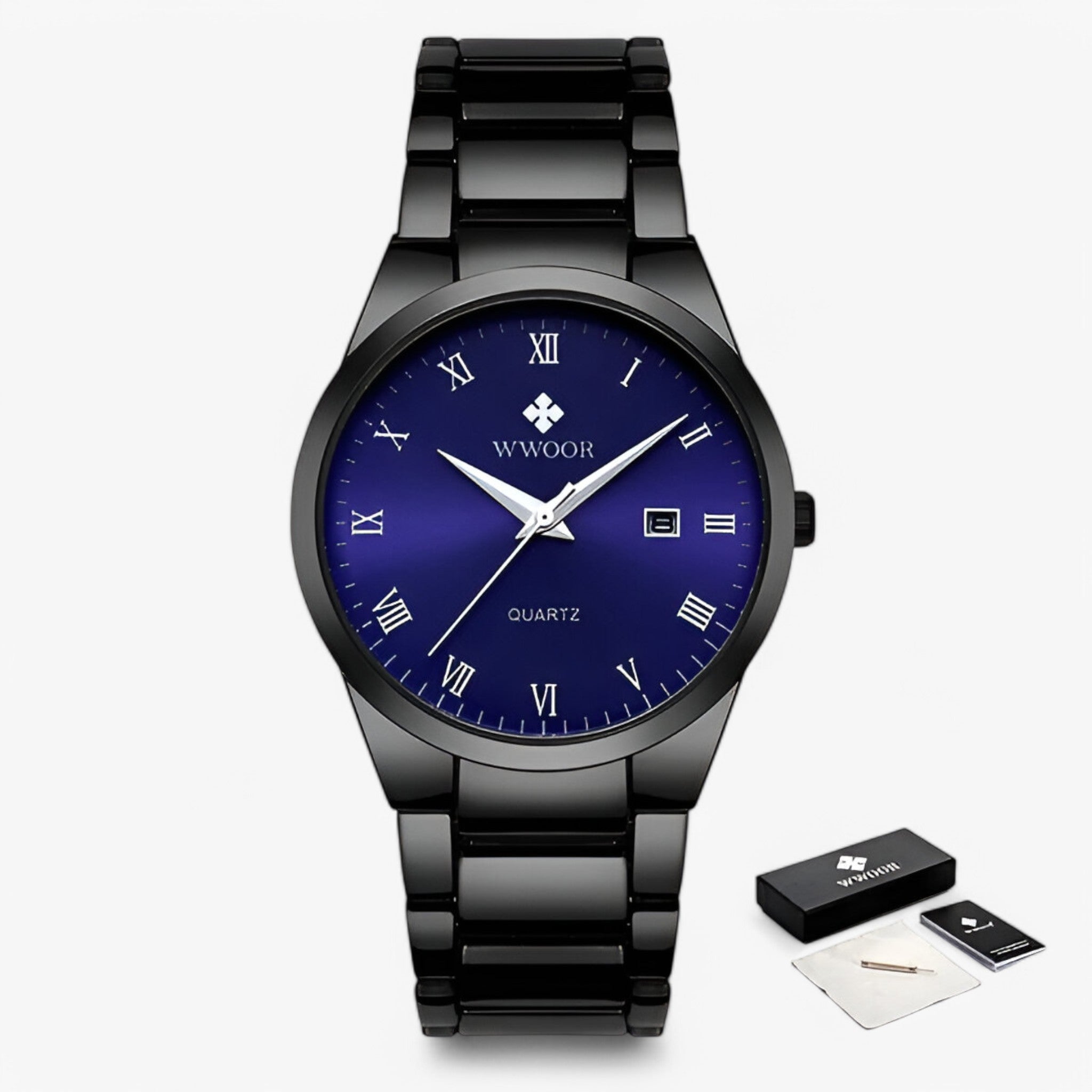 Victor | Elegant quartz ur Sort blå med æske