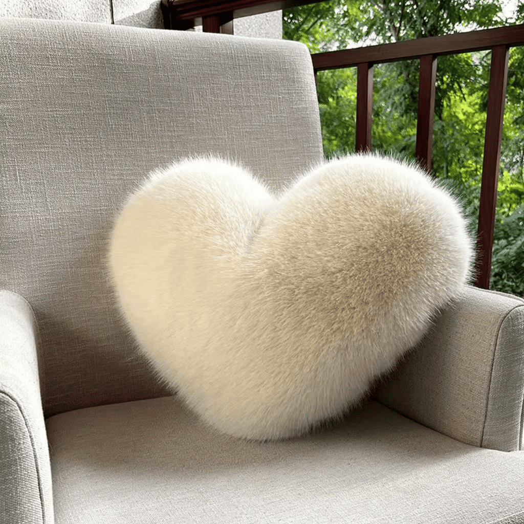 CozyHeart - Hjerteformet Pyntepude i Kunstpels Beige