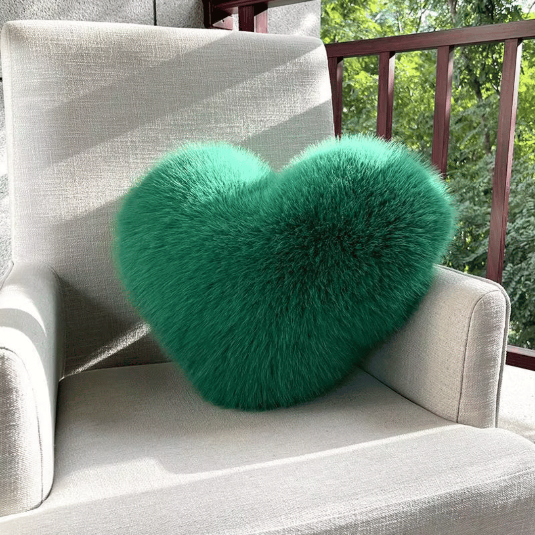 CozyHeart - Hjerteformet Pyntepude i Kunstpels Grøn