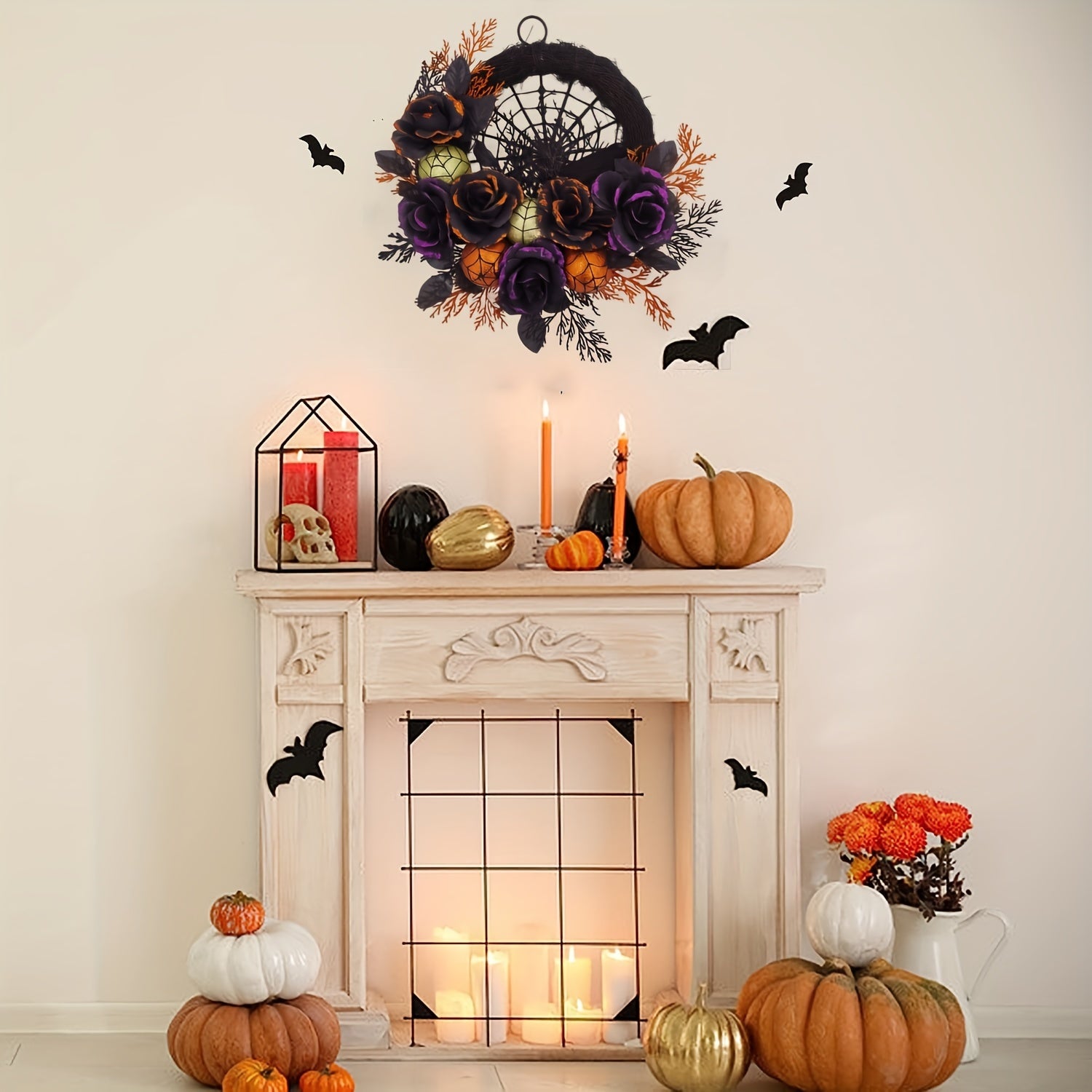 Noctiflora – Halloween Krans med Spindelvæv og Sorte Roser