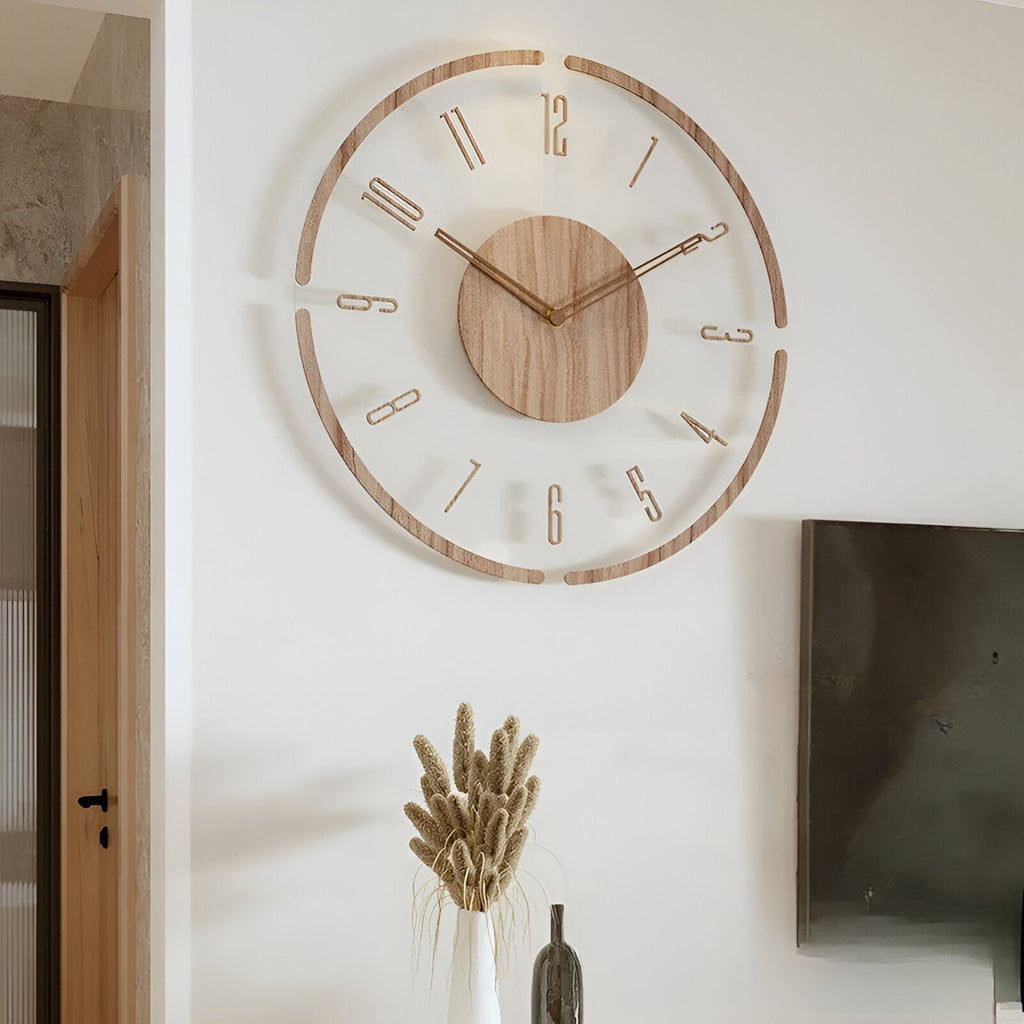 Moderne Vægur – Træ, Gennemsigtigt Design til Soveværelse, Stue eller Kontor