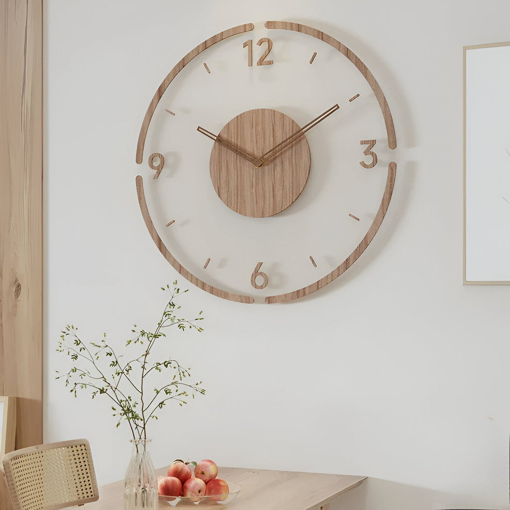 Moderne Vægur – Træ, Gennemsigtigt Design til Soveværelse, Stue eller Kontor
