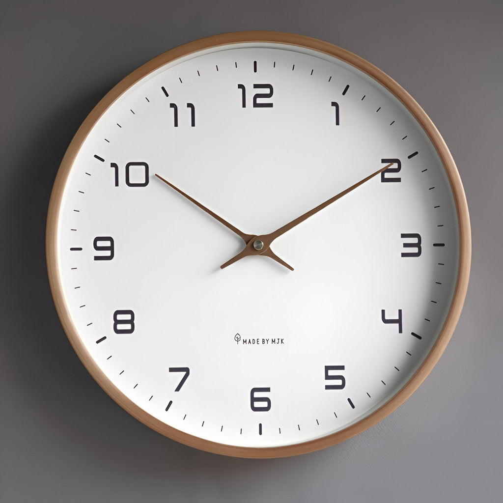 EleQuartz Uhr | Runde Wanduhr - Nordische Holz Wanduhr