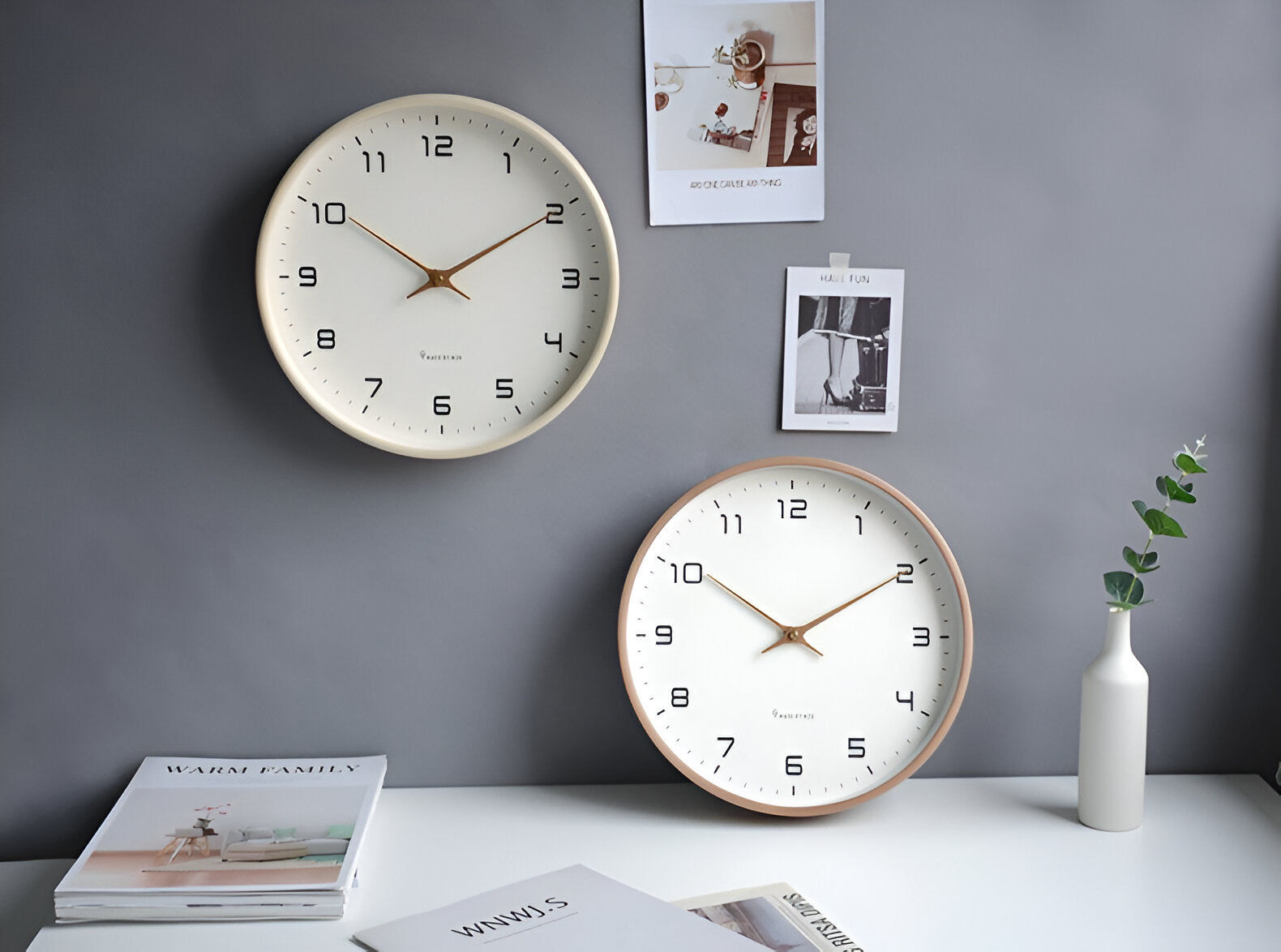 EleQuartz Uhr | Runde Wanduhr - Nordische Holz Wanduhr