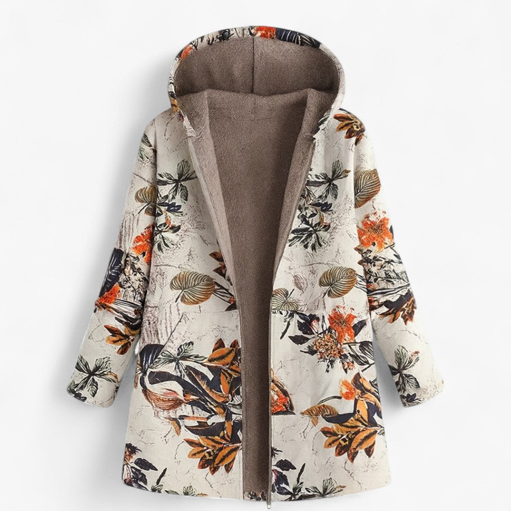 Ardena - Lang Dame Parka med Hætte Beige Orange