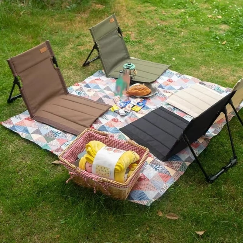 Foldbar Gulvstol med Ryglæn – Let Sæde til Camping, Strand og Udendørs Brug