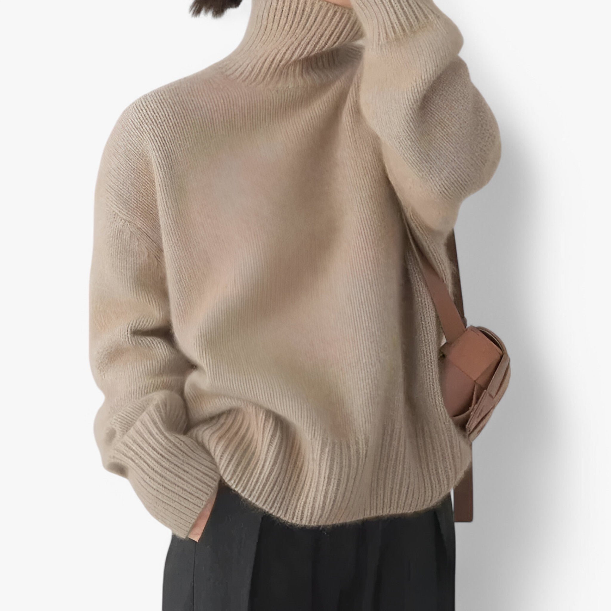 Éloria - Elegant Dame Striktrøje med Rund Hals Khaki