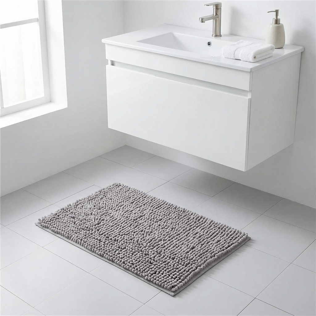 Chenille Bademåtte - Blød Mikrofiber med Skridsikker Bagside