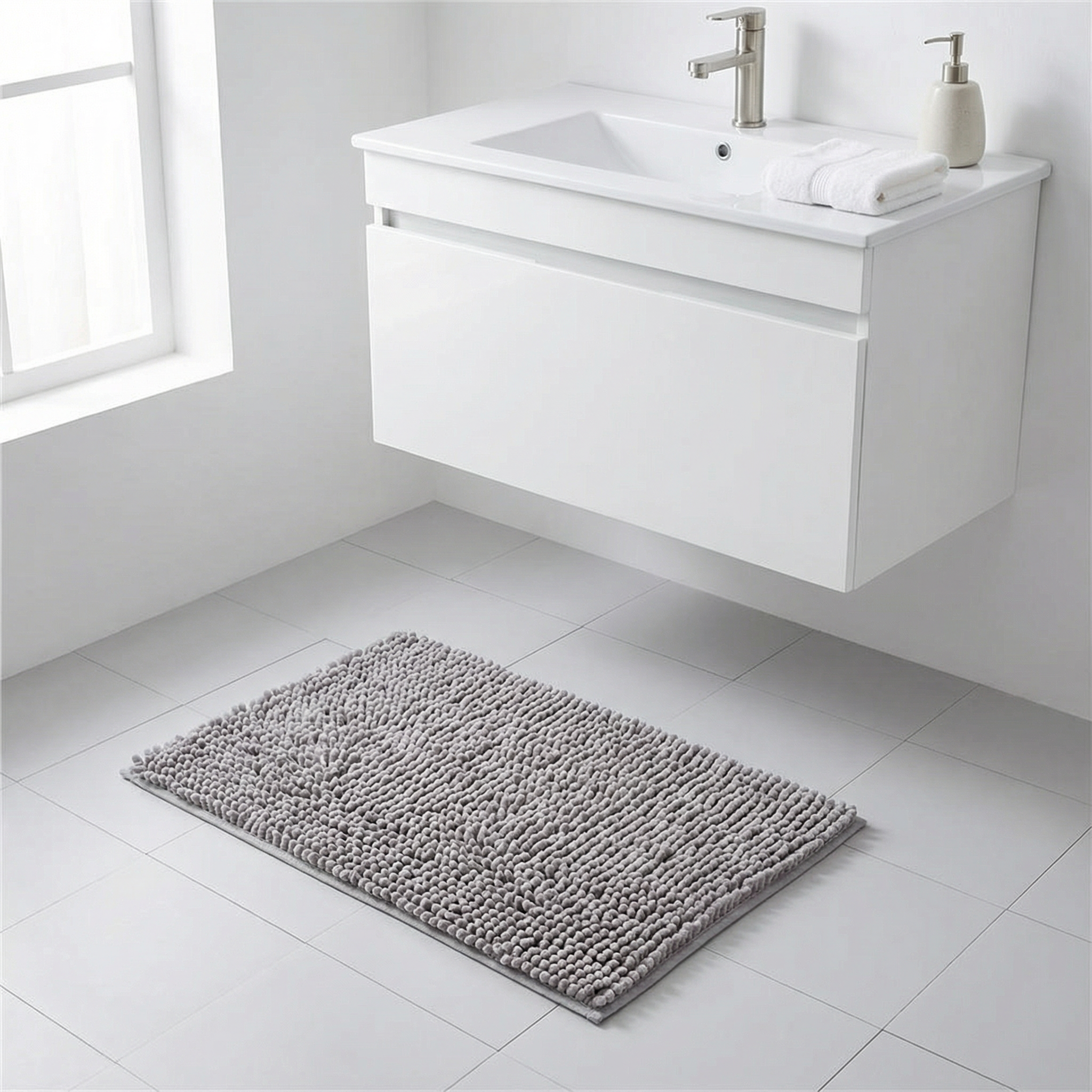 Chenille Bademåtte - Blød Mikrofiber med Skridsikker Bagside
