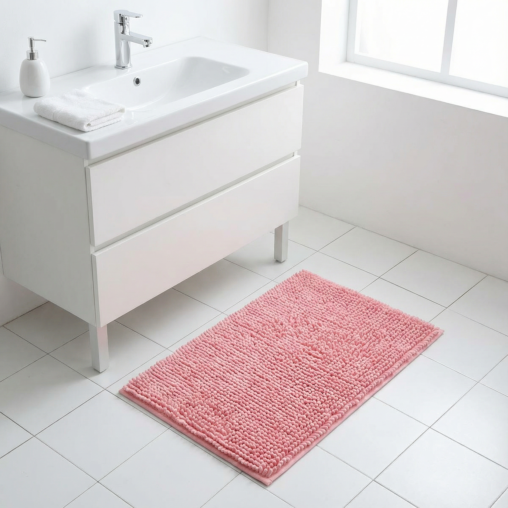 Chenille Bademåtte - Blød Mikrofiber med Skridsikker Bagside