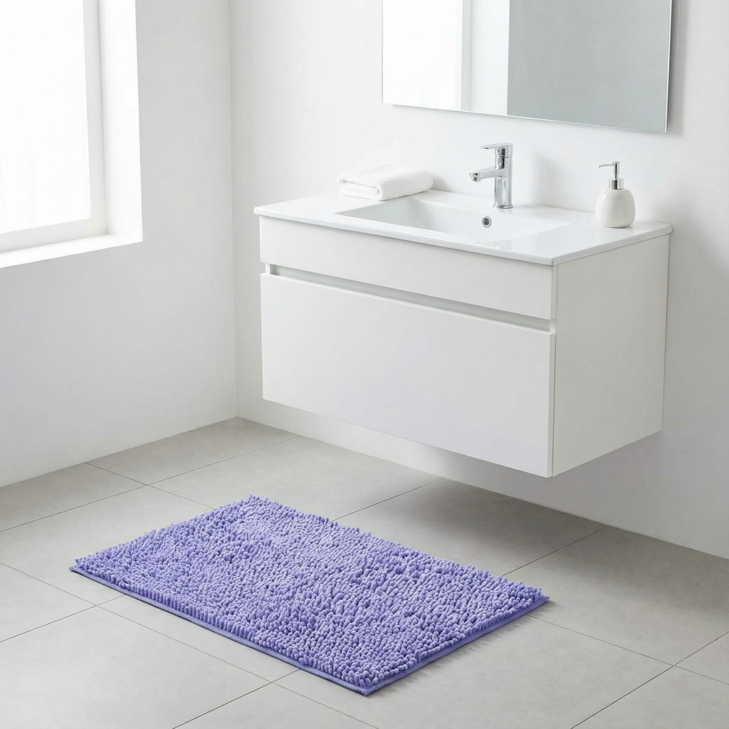 Chenille Bademåtte - Blød Mikrofiber med Skridsikker Bagside