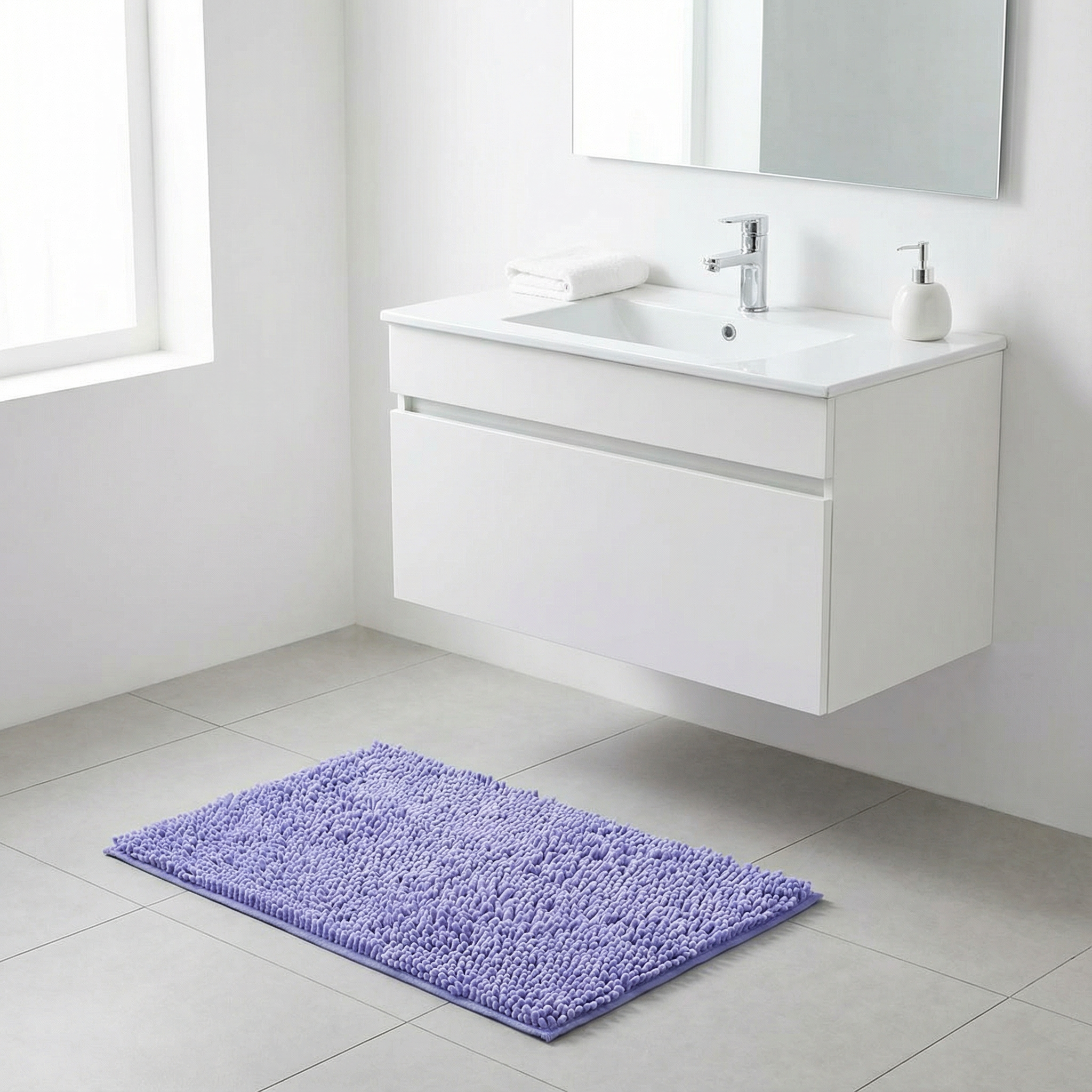Chenille Bademåtte - Blød Mikrofiber med Skridsikker Bagside