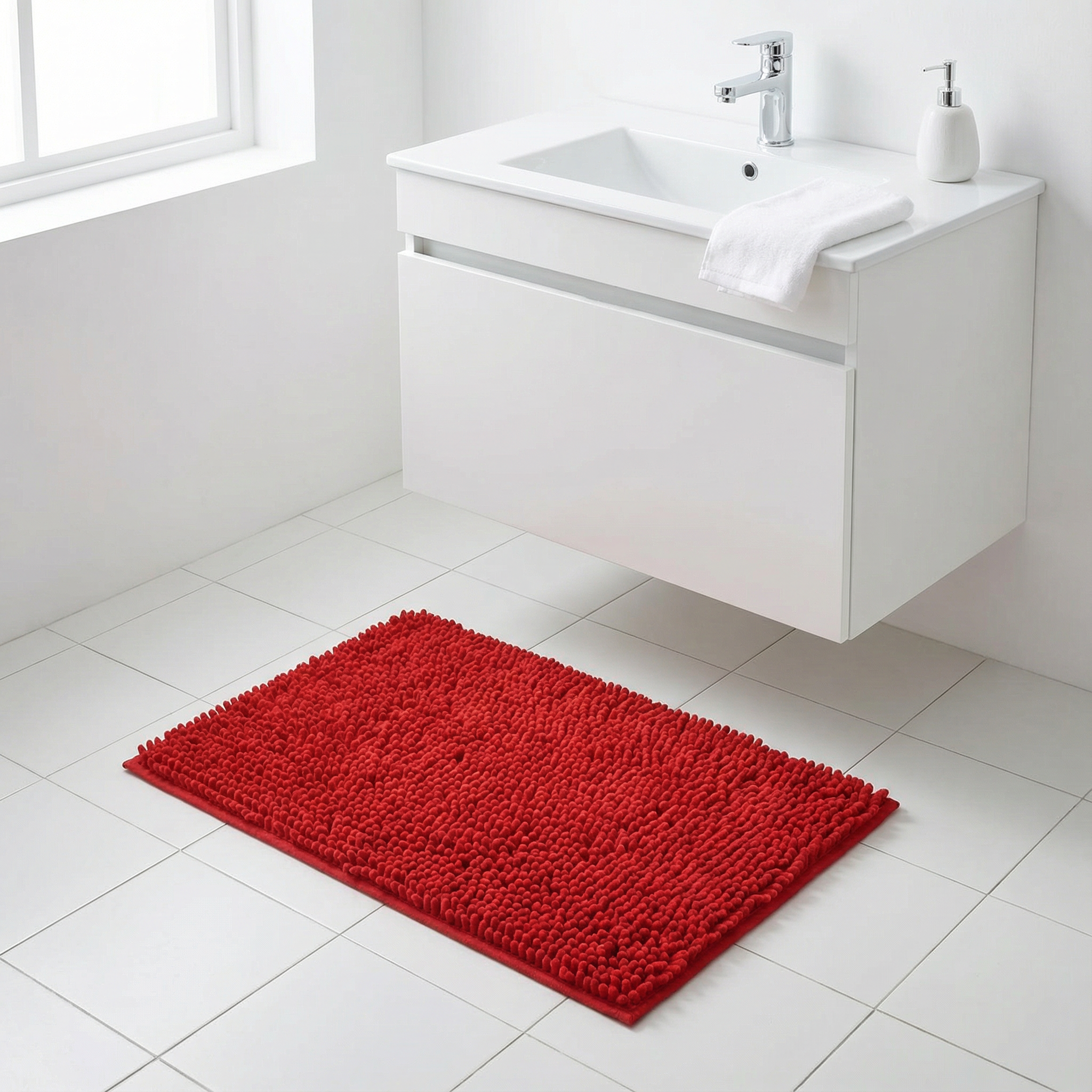 Chenille Bademåtte - Blød Mikrofiber med Skridsikker Bagside