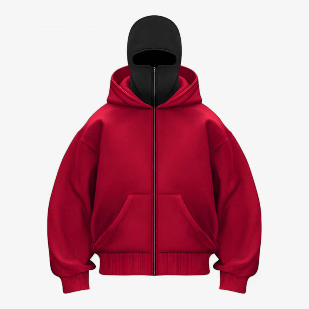 ArcticShield - Fleece Balaclava med Hel Lynlås Rød Sort