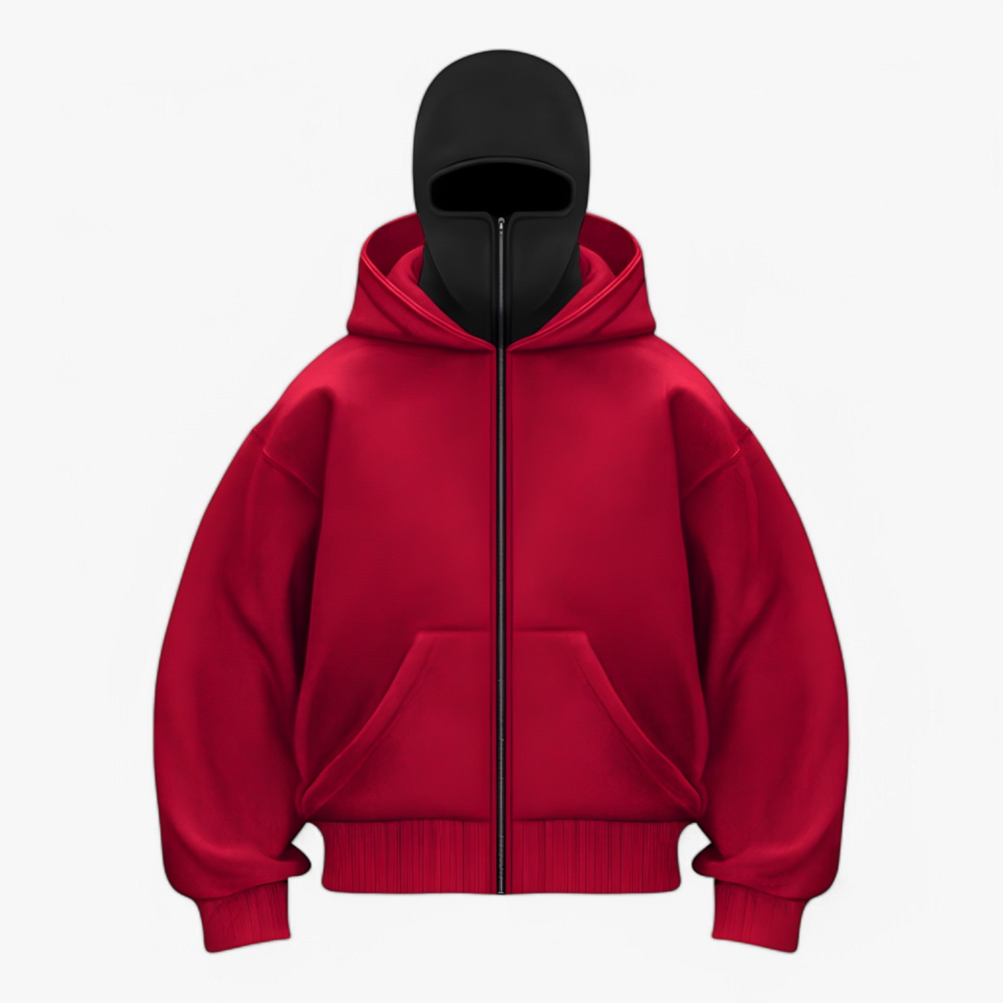 ArcticShield - Fleece Balaclava med Hel Lynlås Rød Sort